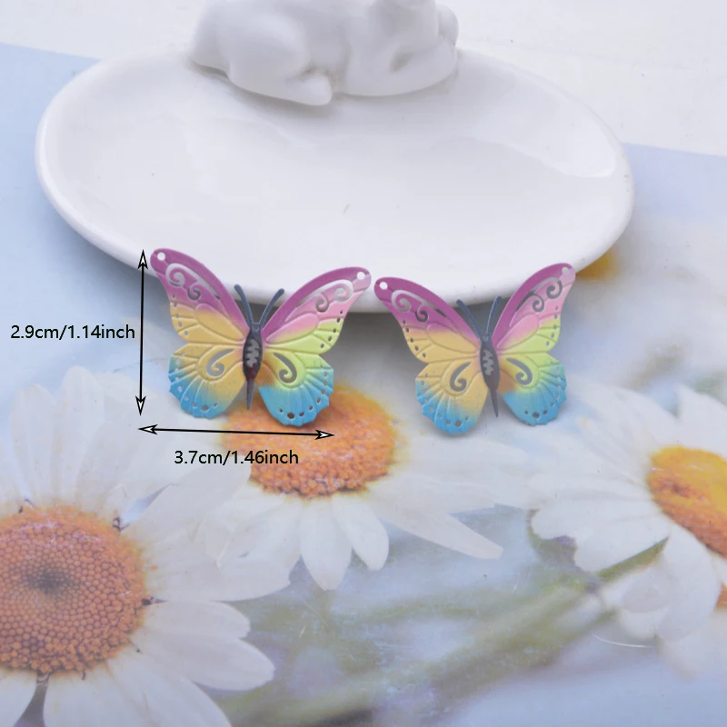 6 Stück/Set Edelstahl-Schmetterlings-Halskettenverbinder mit 4 Löchern, Schmetterlings-Druck-Anhänger, DIY-Schmuck, Ohrringe, Mädchen-Anhänger – Detail 6