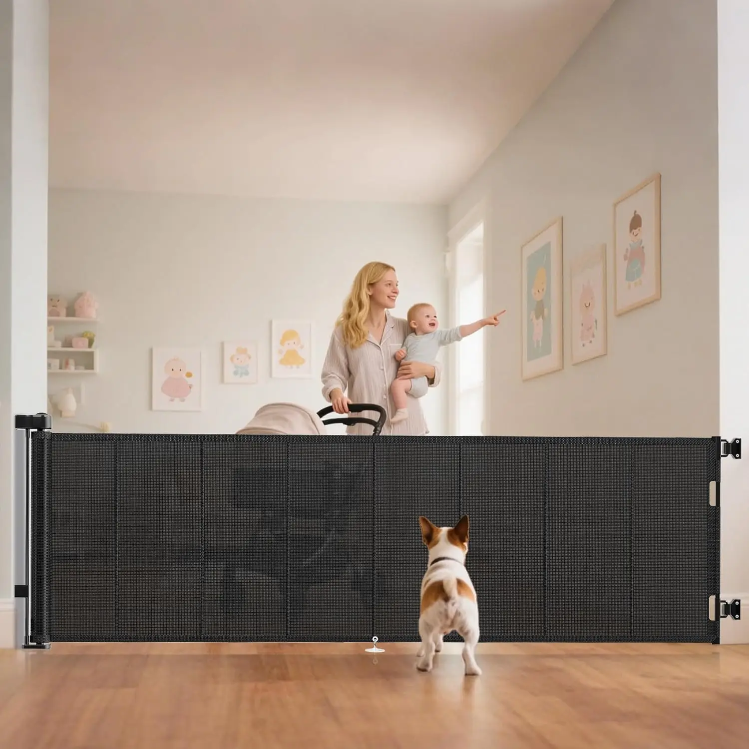 

120-Inch Retractable Baby and Pet Gate, 34-Inch Tall with Reinforced Strip, Extra Wide for Indoor/Outdoor Use