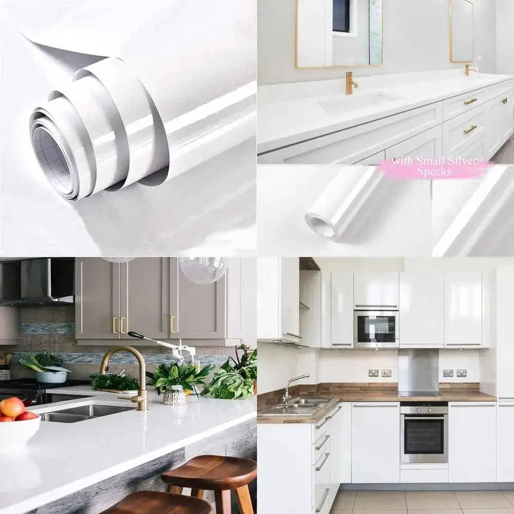 غلاف فينيل لامع قزحي الألوان ذاتي اللصق وقابل للإزالة لخزائن كونترتوب - 35.4 × 196 غطاء جدار مزخرف