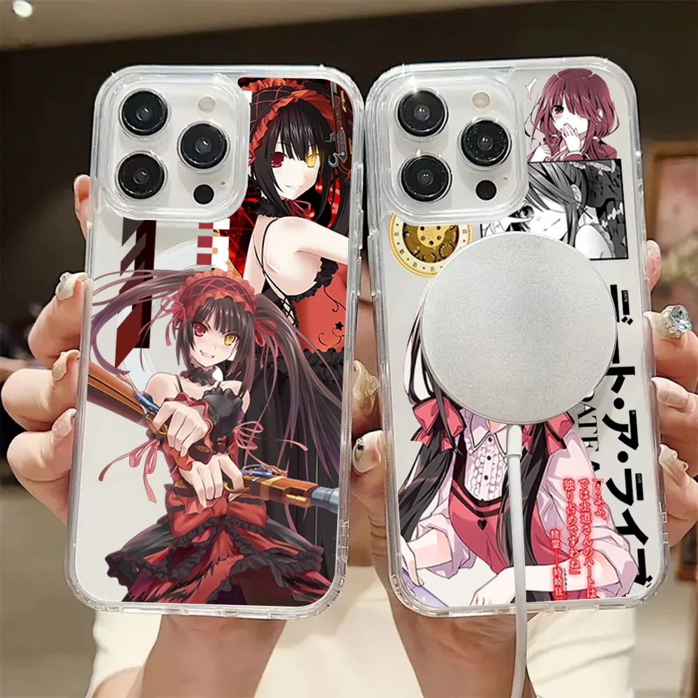 1pc Date A Live Tokisaki Kurumi Phone Case Transparent Magnetic For IPhone 16 14 13 11 12 15 Pro Max X XR XS Plus SE