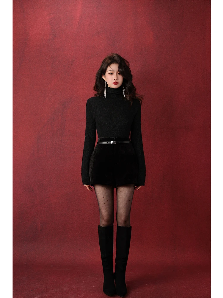 

Бархатные брюки с высокой талией для женщин, зимняя уличная одежда, брюки, повседневная сцена, смесь материалов из полиэстера и спандекса