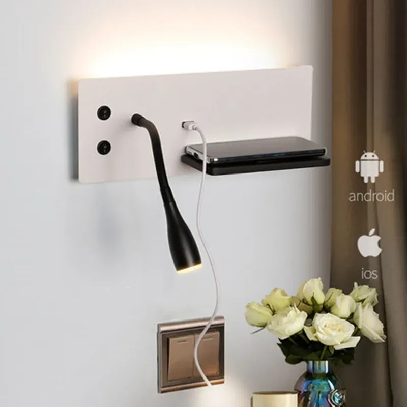 Imagem -06 - Creative Sconce Luz de Parede com Interruptor Carregamento sem Fio Usb Faróis de Cabeceira Home Indoor Decor Quarto Foyer