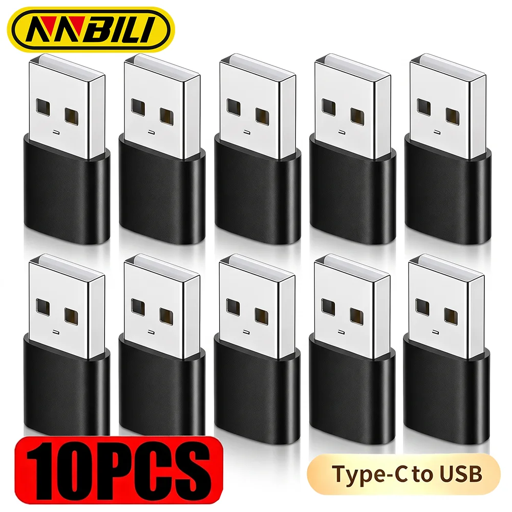 NNBILI Lot de 10 adaptateurs USB vers USB C, USB-C femelle vers USB mâle, charge ultra rapide et convertisseur OTG pour iPhone, Xiaomi, Huawei, ordinateur portable