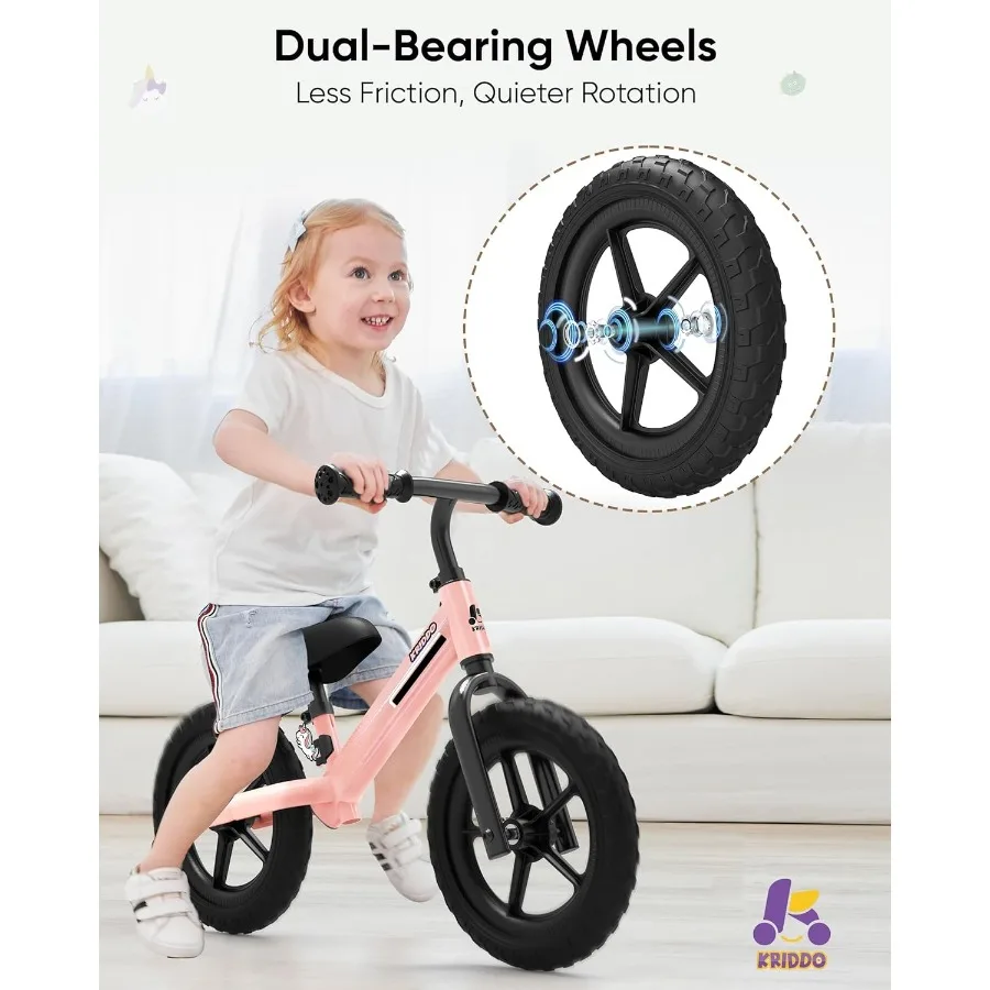 จักรยานทรงตัวสำหรับเด็กวัยหัดเดิน อายุ 2 ปี จักรยานทรงตัวสำหรับเด็กอายุ 2-5 ปี ลูกปืนคู่เพื่อการขับขี่ที่ราบรื่นขึ้น ที่นั่งปรับระดับได้พร้อมแผ่นรองนั่งน่ารัก