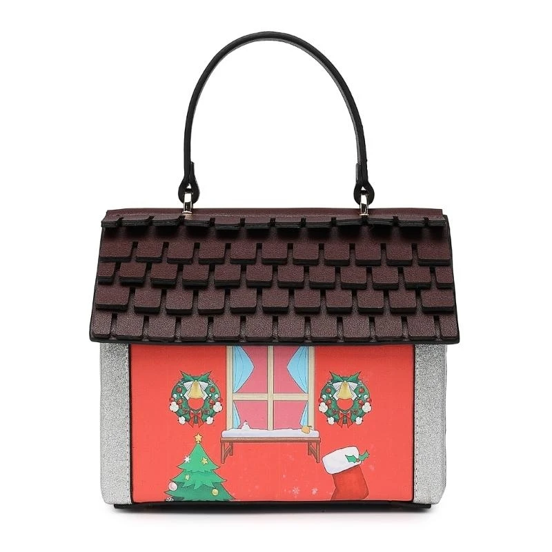 

E8FB Stylish Novelty Handbag House Shaped Crossbody Purse for Women’s Holiday Looks