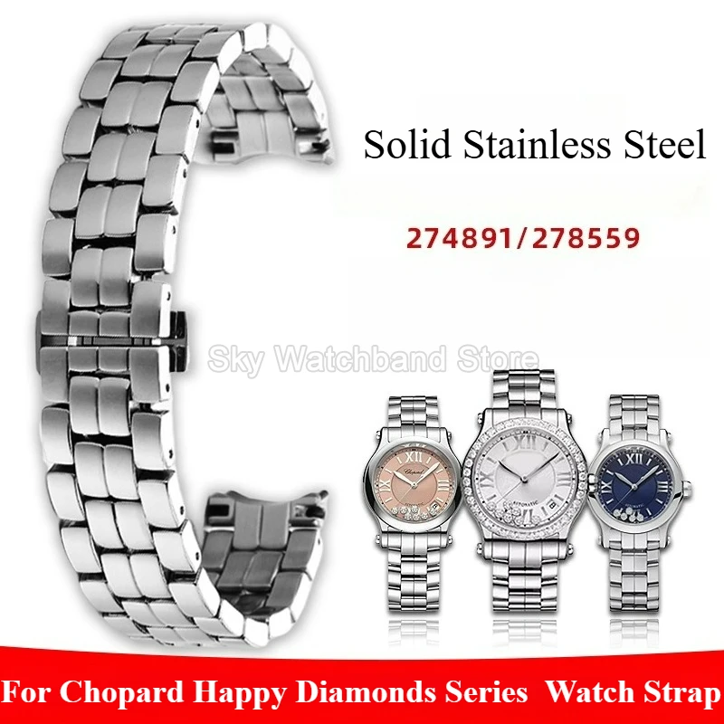 Para Chopard Happy Diamonds Series 274891 278559 pulsera de reloj con interfaz curva correa de reloj de acero sólido Premium 15mm 18mm