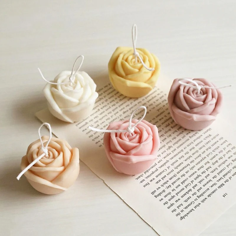 Valentine Day Flower Candle Molds Soft Silicone Rose Molds  Fondant Cake Mould Soap Jelly Ice Chocolate Decoration Baking Tool