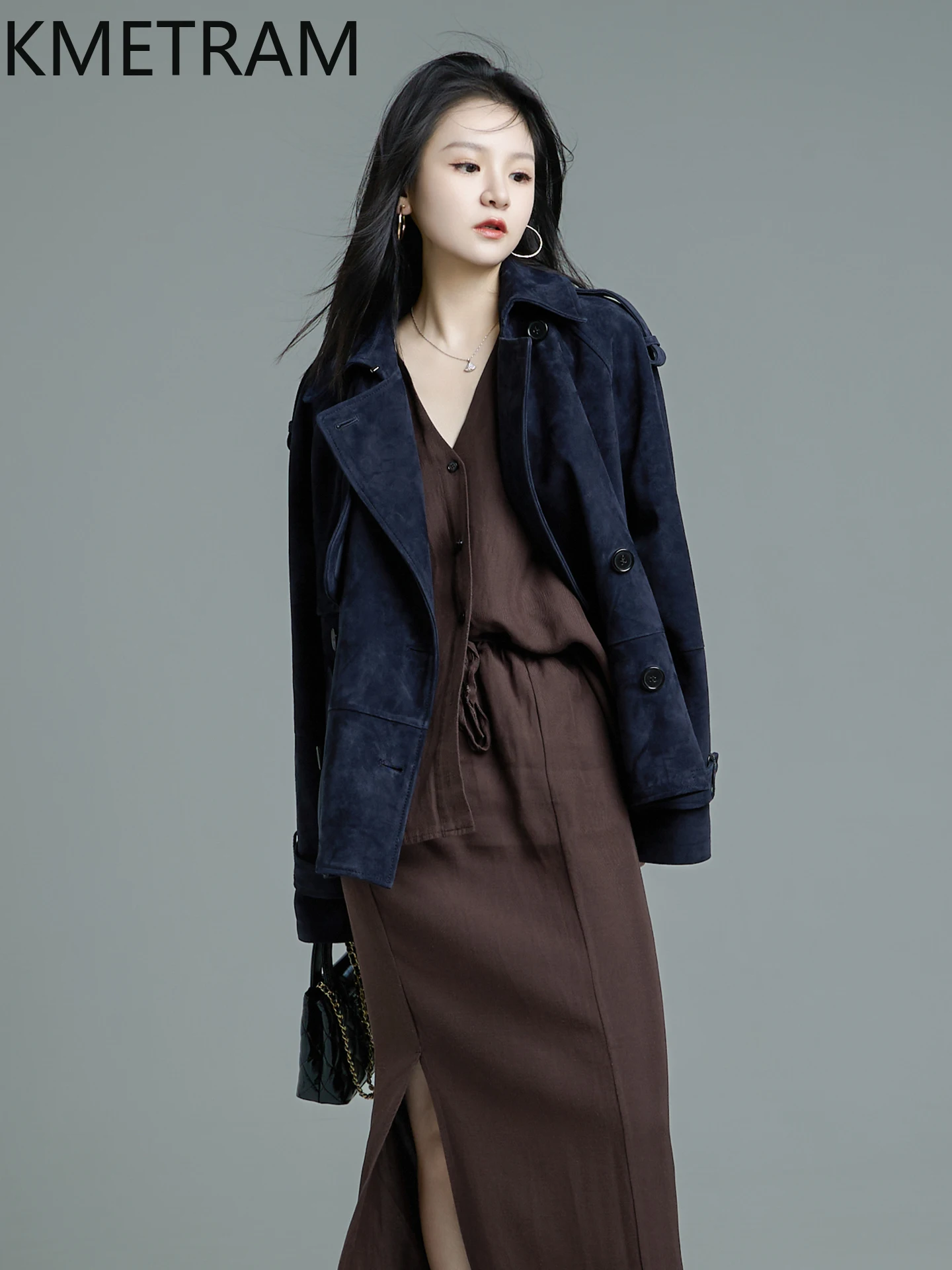 KMETRAM 100% 천연 양가죽 리버스 스웨이드 진짜 가죽 재킷 여성용 루즈핏 가을 신상 아우터웨어 2025 숏 코트