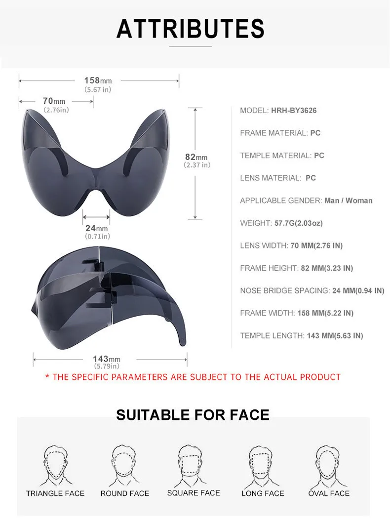 Übergroße Y2k Sport Sonnenbrille Frauen 2000er Wrap Around Schild Goggle Männer Luxus Marke Designer Trends Punk Sonnenbrille Oculos – Detail 15