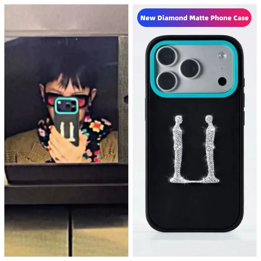 

Luxury Diamond Double People Stand Matte Phone Case for iPhone 16/17 Pro Max & 16/17 Pro - New Blue Camera Frame Protective Case