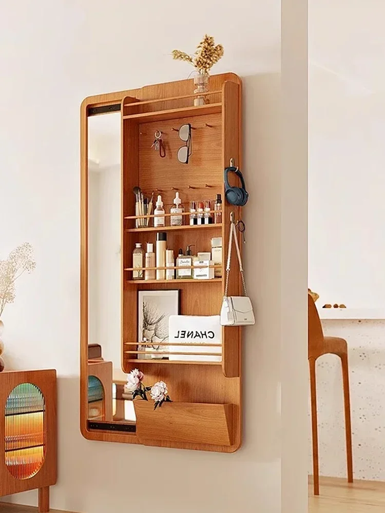 

Solid wood full-body mirror invisible push-pull bedroom wall-mounted storage rack multi-functional makeup mirror wearing h