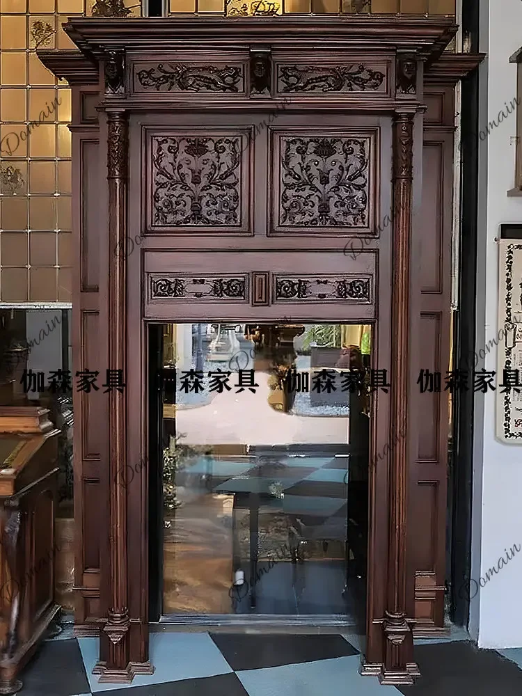 BX Antique Carved Solid Wood Fireplace Background Wall French Medieval Fireplace Decorative Cabinet Retro