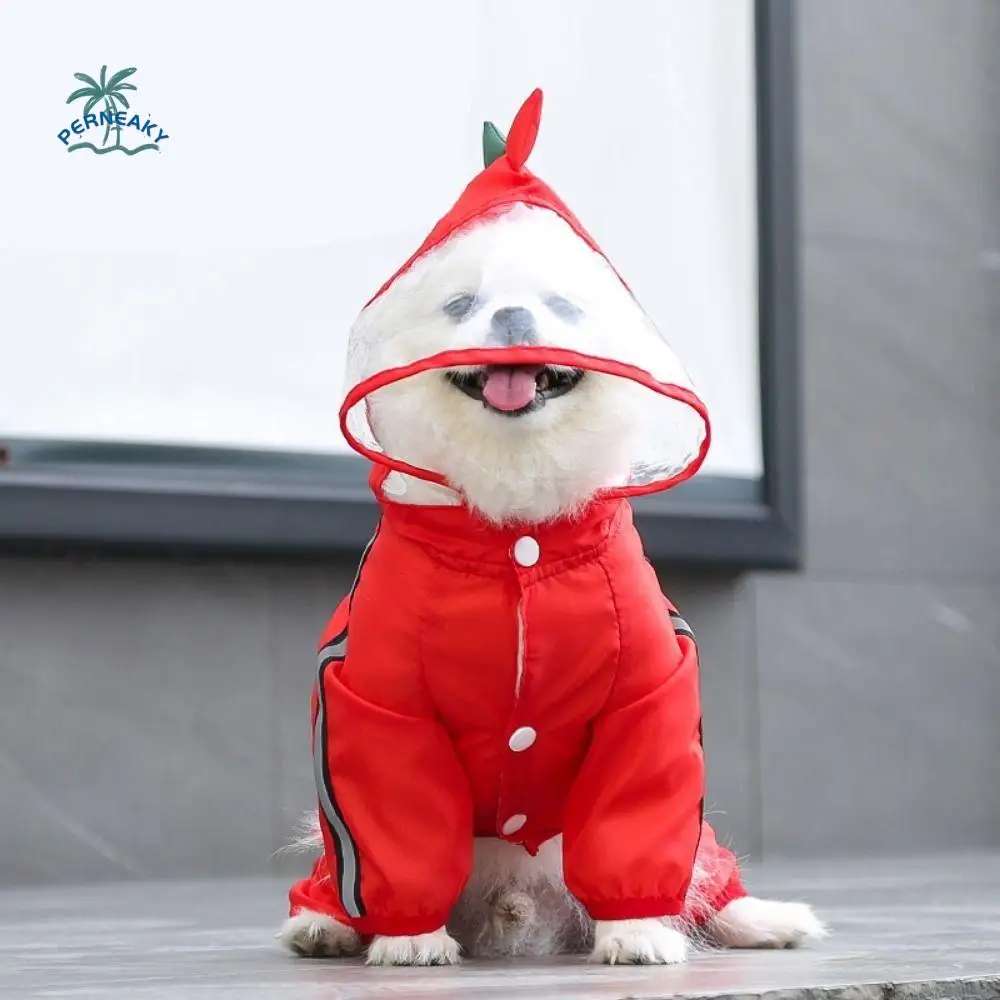 

Cartoon Dog Raincoat with Hood Adjustable Funny Shape Waterproof Rain Jacket Elastics Quick-Drying Dinosaur Pet Jumpsuit Rain