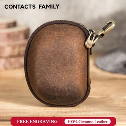 CONTACT'S FAMILY Genuine Leather Earphone Case Portable Hard Storage Box Organizer for Earbud USB Cable Earphone Accessories bag