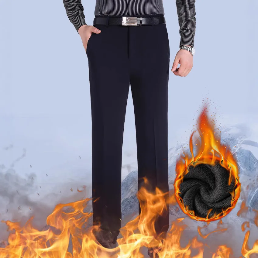 حجم كبير 29- 40 42 44 مزدوجة مطوي عالية الخصر الصوف الشتاء دعوى السراويل رشاقته فضفاض مستقيم السراويل الرسمية للرجل بنطلون #4