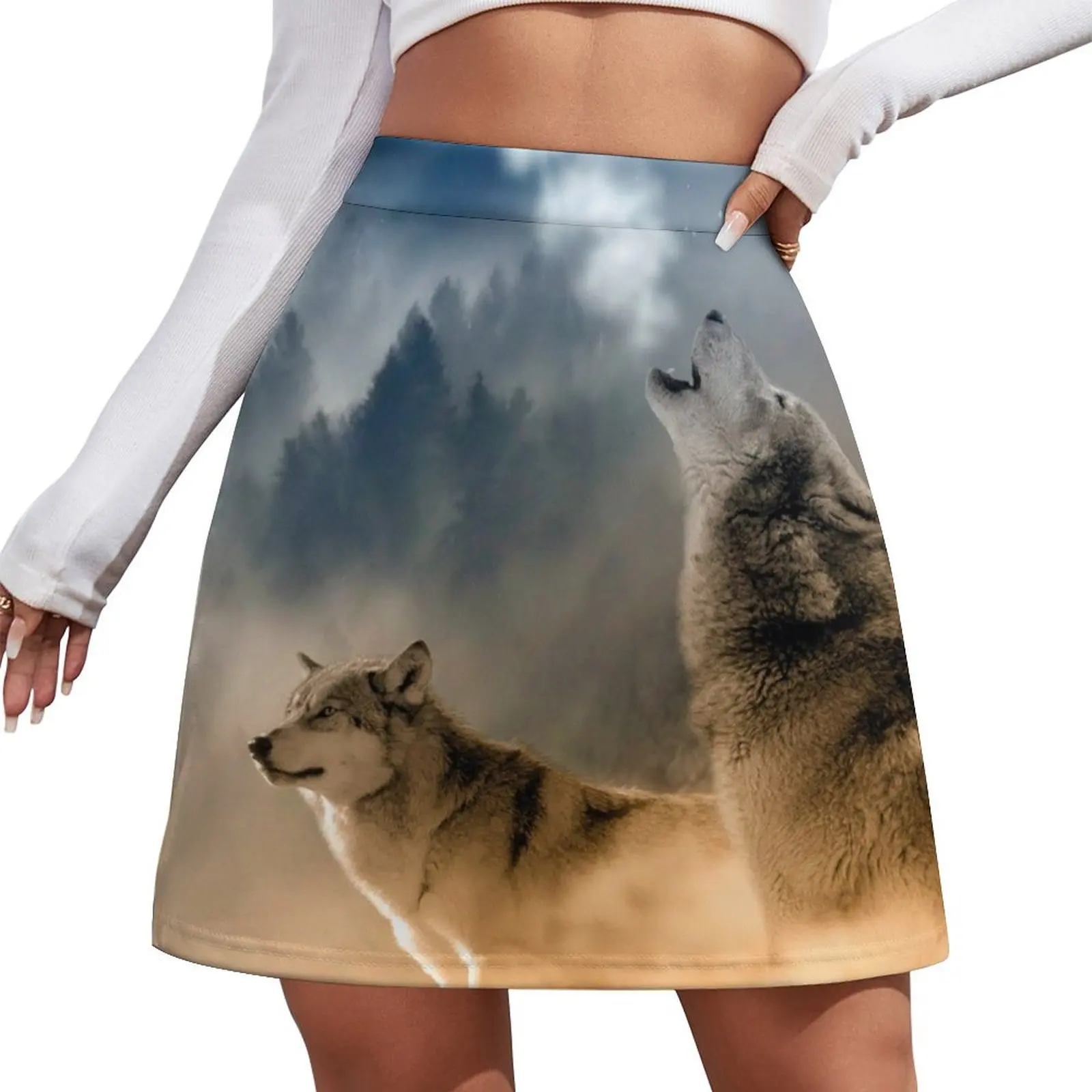 

Wolf Trio and the Moon Mini Skirt shorts Kawaii Women's summer skirt