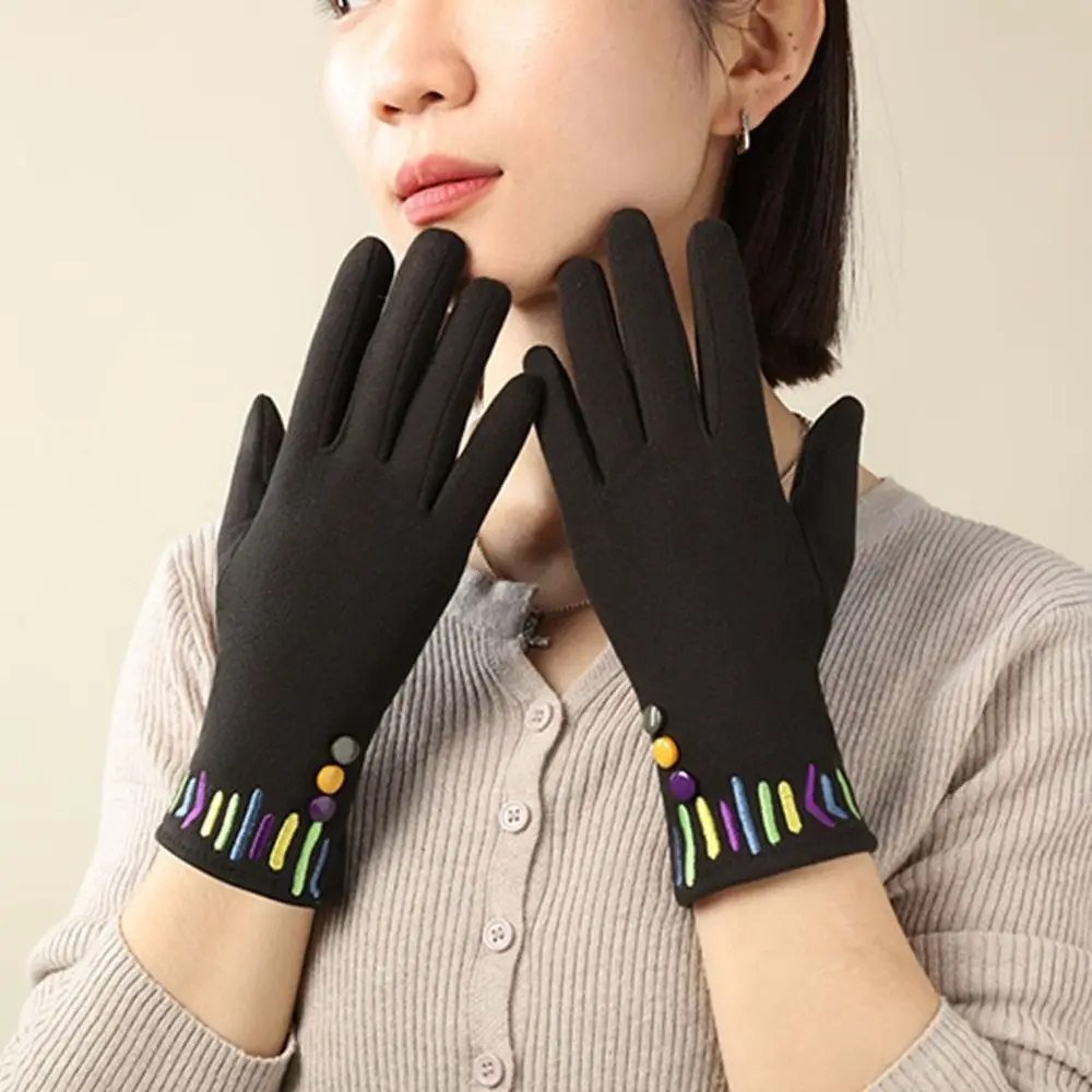 หนาผู้หญิงหนังนิ่มกํามะหยี่ถุงมือ Full Finger Plush Touch Screen ถุงมือสีทึบอุ่นฤดูหนาว Mittens สุภาพสตรี