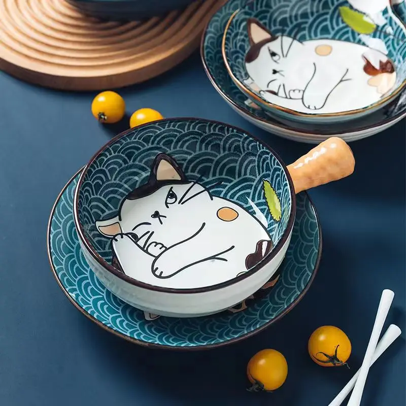 

Japanese Style Ceramic Dessert Sauce Dish Tableware Creative Cute Cartoon Lucky Cat Pattern Water Drop Shape Fruit Sushi Plates