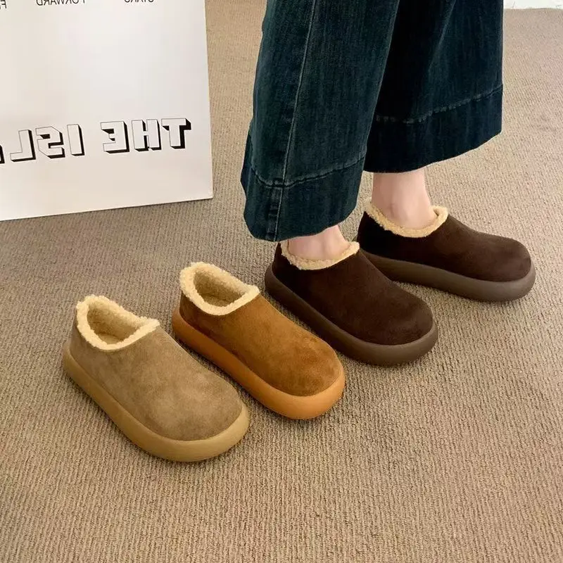

Warm Cotton Slippers Fleece Lined Thick Heel Winter Boots Women's Birkfoot Snow Shoes Comfortable Casual Flat Bottom Shoes