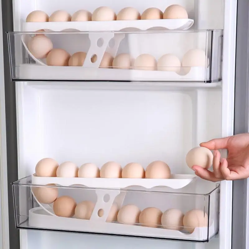 Automatic Scrolling Egg Rack Rolldown Refrigerator Egg Dispenser Egg Storage Slide Box Kitchen Egg Storage Tray for Refrigerator