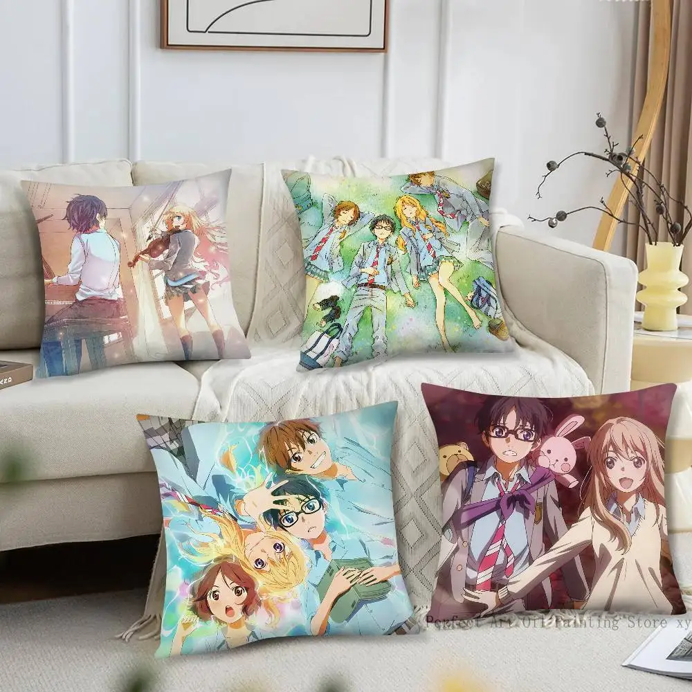 Your Lie In April Animation Pillow Case Fashion Square Pillowcase Bedroom Sofa Room Ins Decoration Leisure