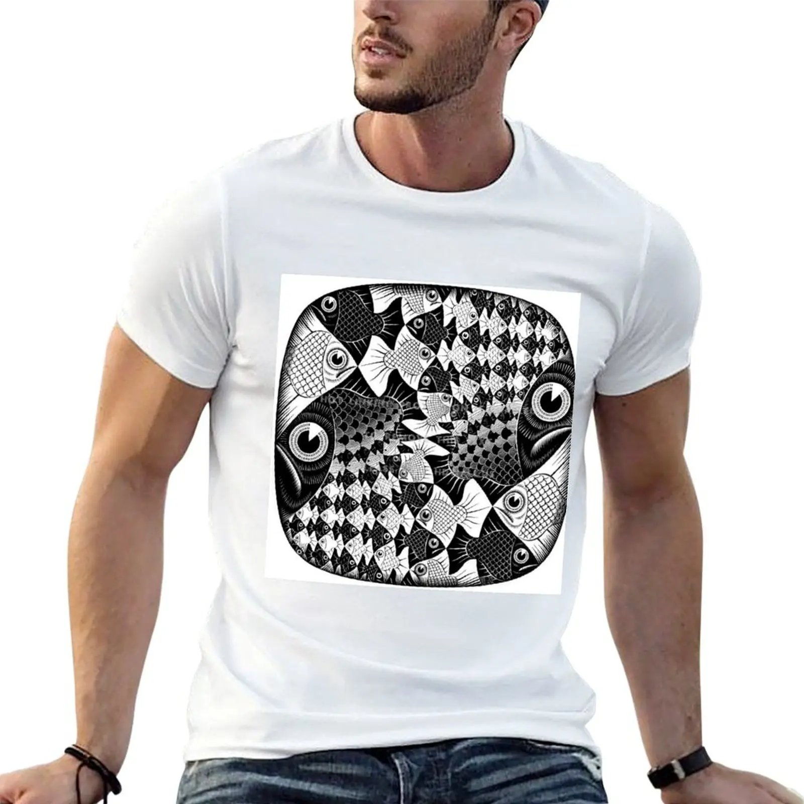 Circle Limit II by Maurits Cornelis Escher T-Shirt Urban Style Casual Short Sleeve Top