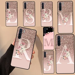 Letter Pink Shiny M R For OPPO A17 A77 A94 A74 A54 A53 A57 S A58 A78 A98 A5 A9 A15 A16 A76 A96 A93 A52 A72 Case