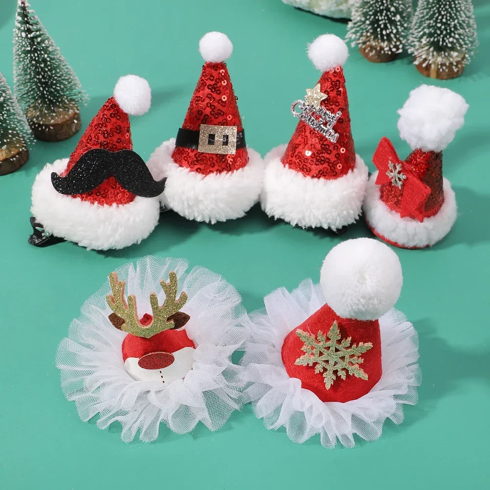 1Pcs Girls Christmas Hats Shape Hair Clips Hairpin Kids Hair Cards Dress Up Headwear Hair Antlers Cute Festive Baby Headdresses