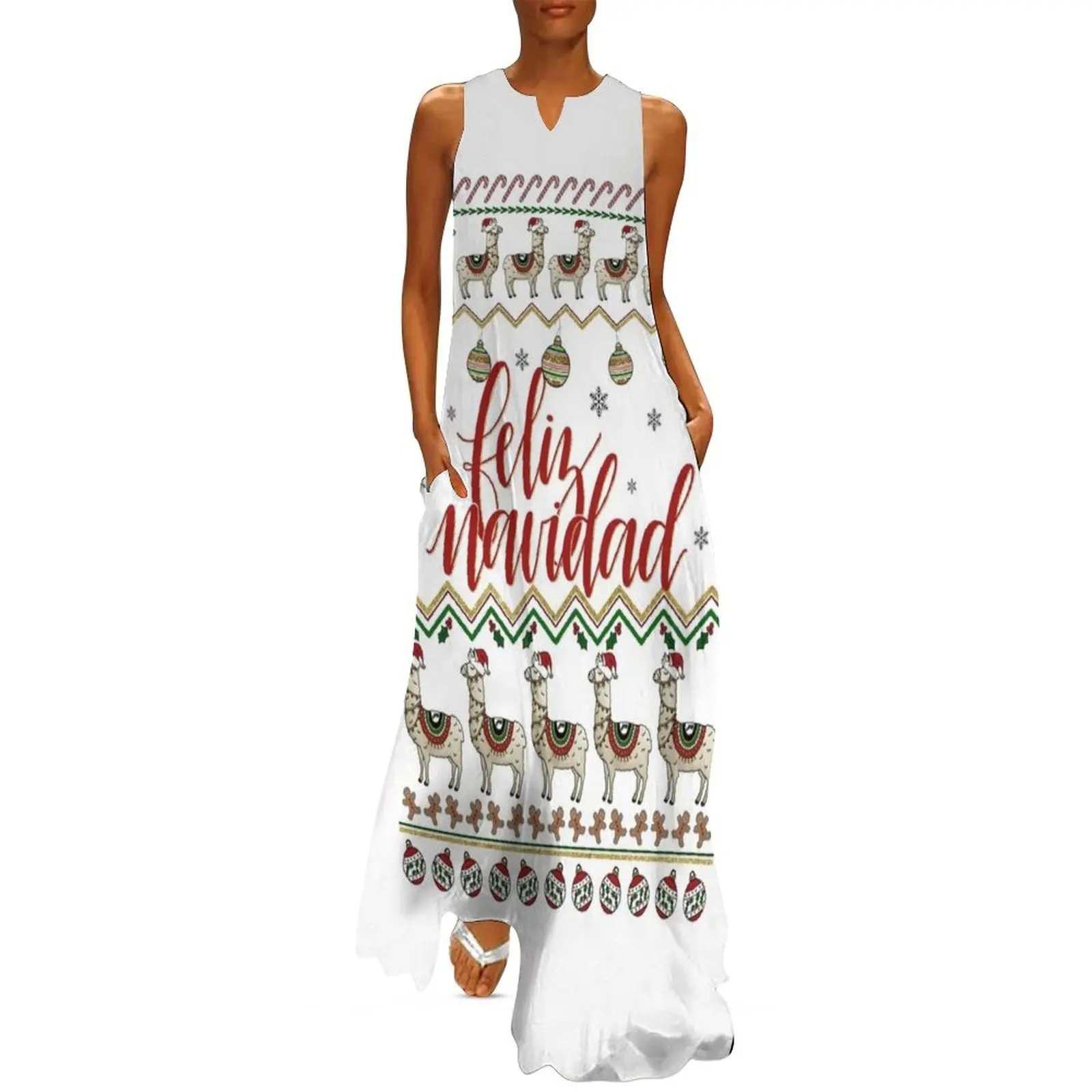 

Feliz Navidad Christmas sweater pattern Long Dress birthday dress for women evening dress woman