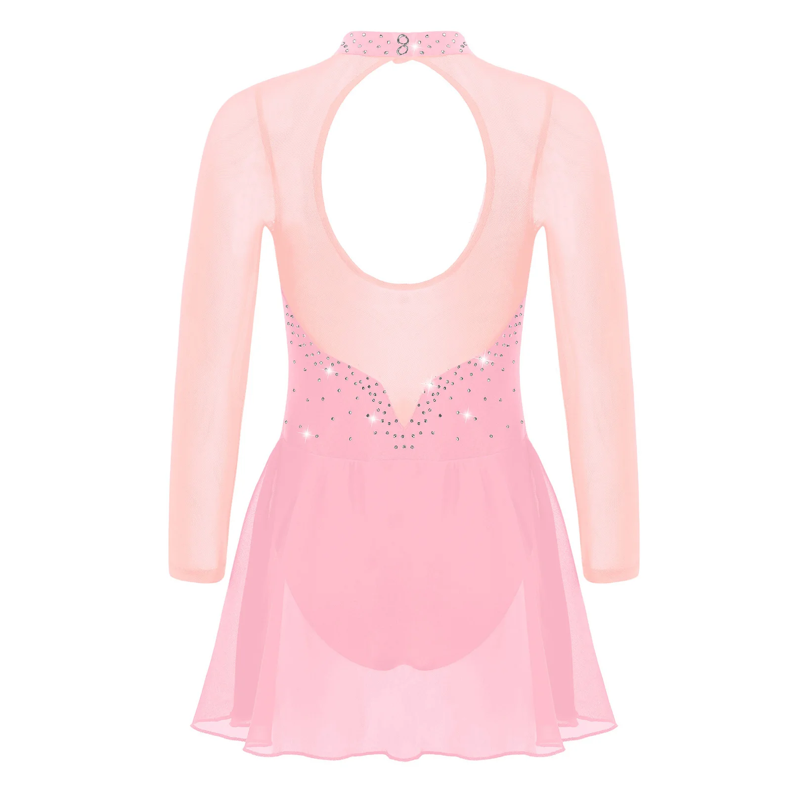 Kinder Mädchen Glänzende Eiskunstlauf Rollschuhlaufen Kleid Sheer Mesh Lange Ärmel Open Back Ballett Lyrical Dance Trikot Kleid