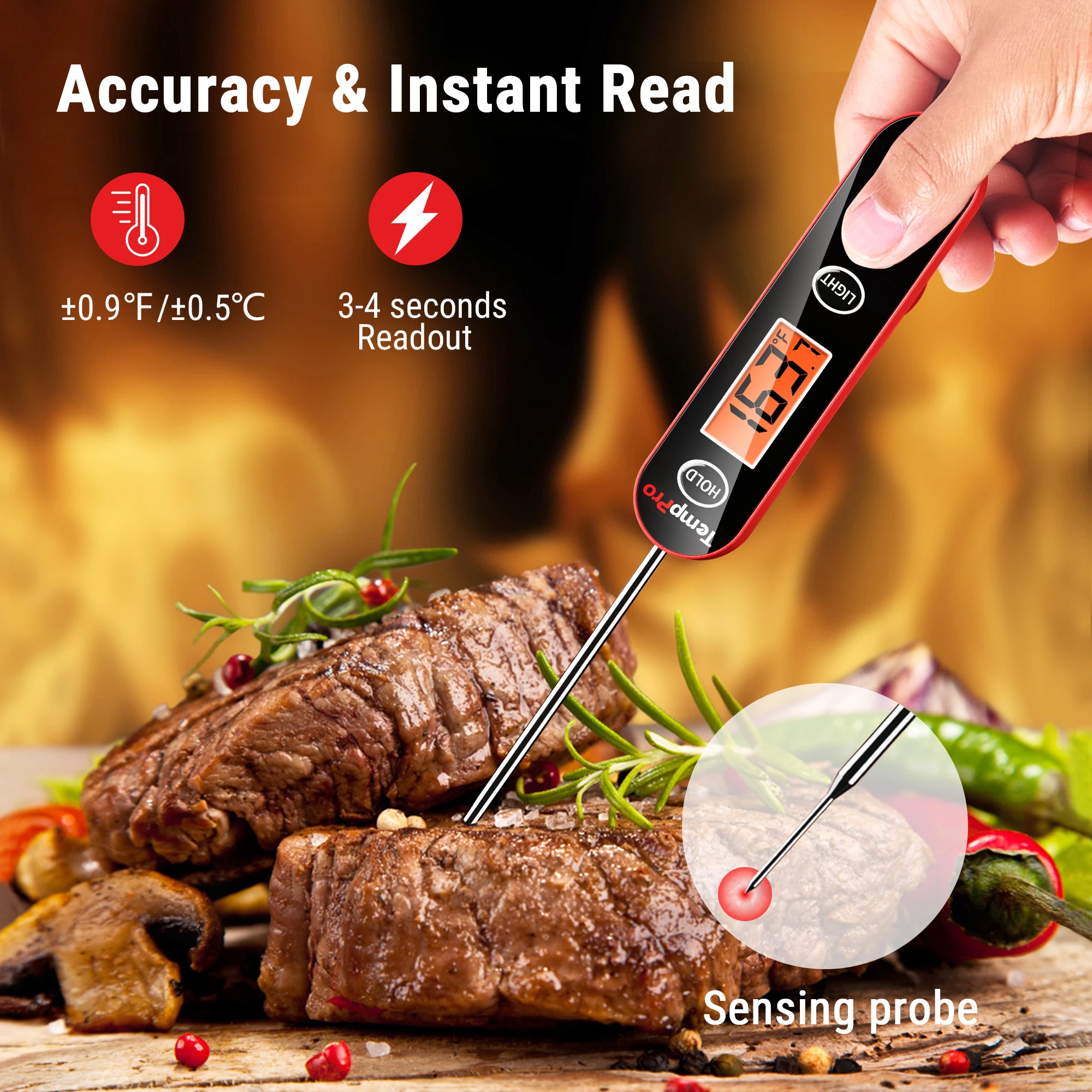 TempPro IC6030 Digital Backlight Instant Read Meat Thermometer, Kitchen Thermometer for Cooking Baking and Roasting