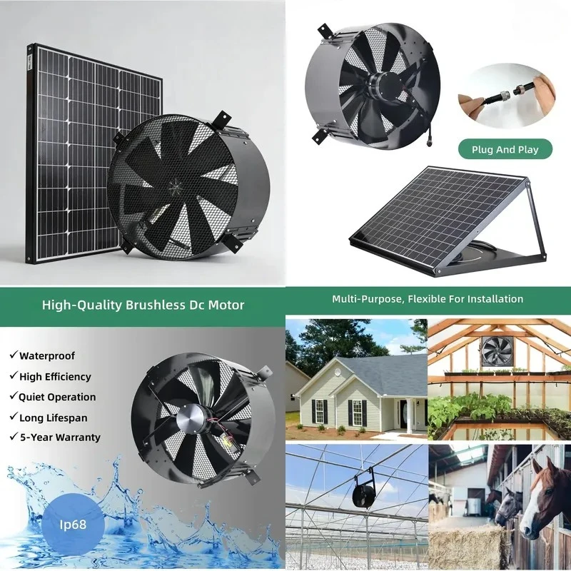 5 Years Warranty BLDC Motor Solar Powered Ventilation Fan for Warehouse Heat Extracting Wall Mounted Solar Exhaust Fan for