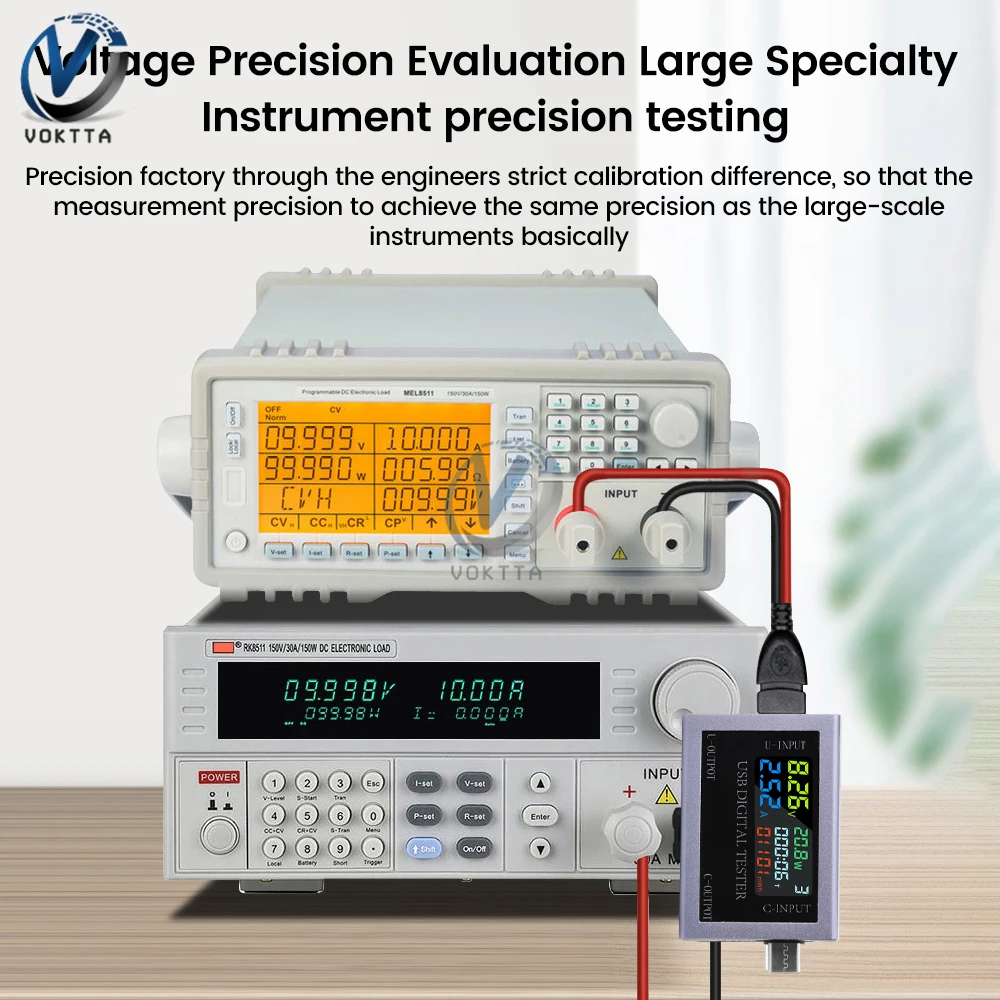 DC 4.5-50V 0-8A USB Type-C Tester Multi-function Digital Display Voltage Ammeter Power Meter DC Power Bank Charging Indicator