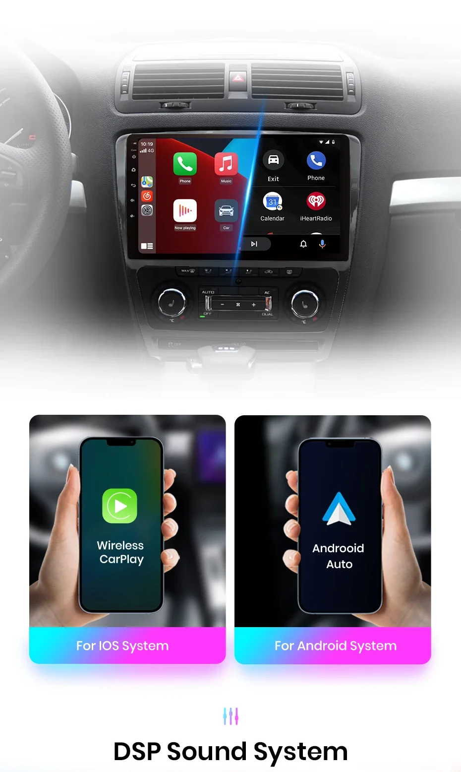 Junsun Kabelloses CarPlay Android Auto Autoradio für Skoda Octavia 2 A5 2008-2013 2 DIN Multimedia-Stereoanlage mit Eingebautem Kühlventilator GPS-Navigation SWC Bluetooth FM RDS DSP IPS-Bildschirm Auto-Intelligentes System 4G WiFi 8-Kern Plug&Play Haupteinheit – Detail 15