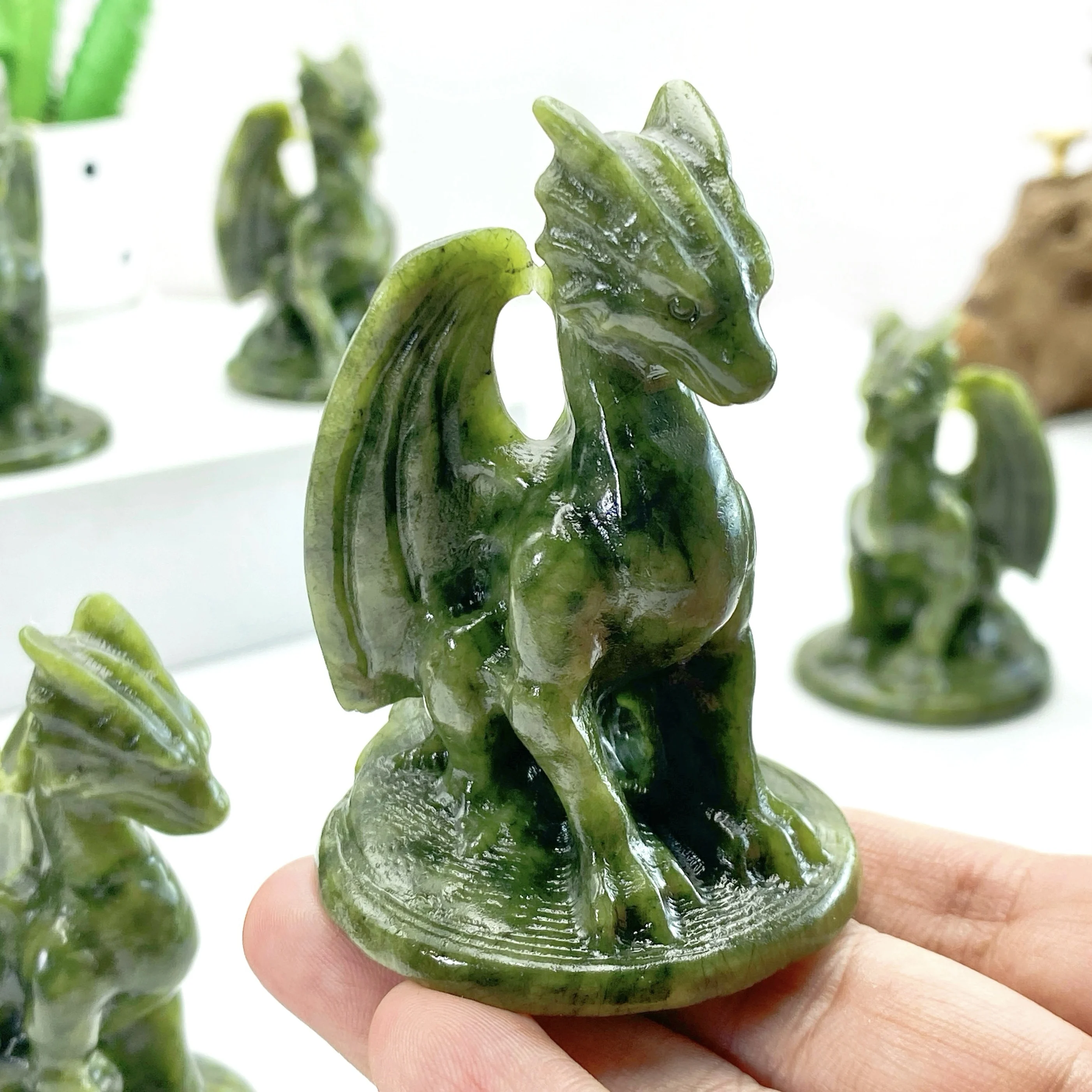 1PC  Xiuyan Jade Pterosaur Dragon Carving,Ideal for Easter, Christmas Day,Halloween,Graduation Gift,Home Decor,Festival Decor