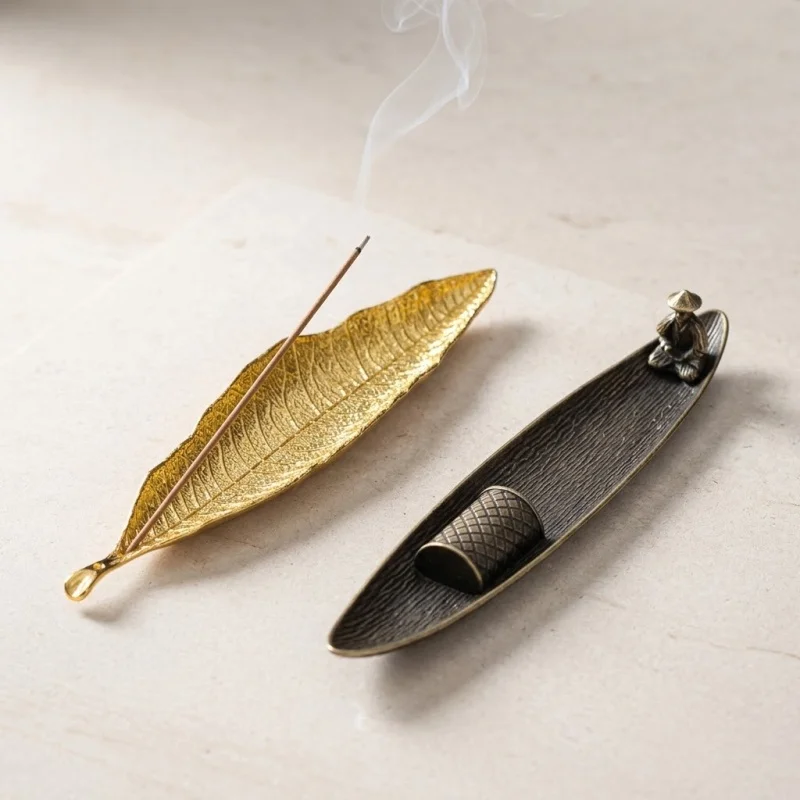 Creative Antique Bodhi Leaf Incense Burner Zinc Alloy Incense Holder Ash Catcher Office Home Desktop Decoration Zen Durable New