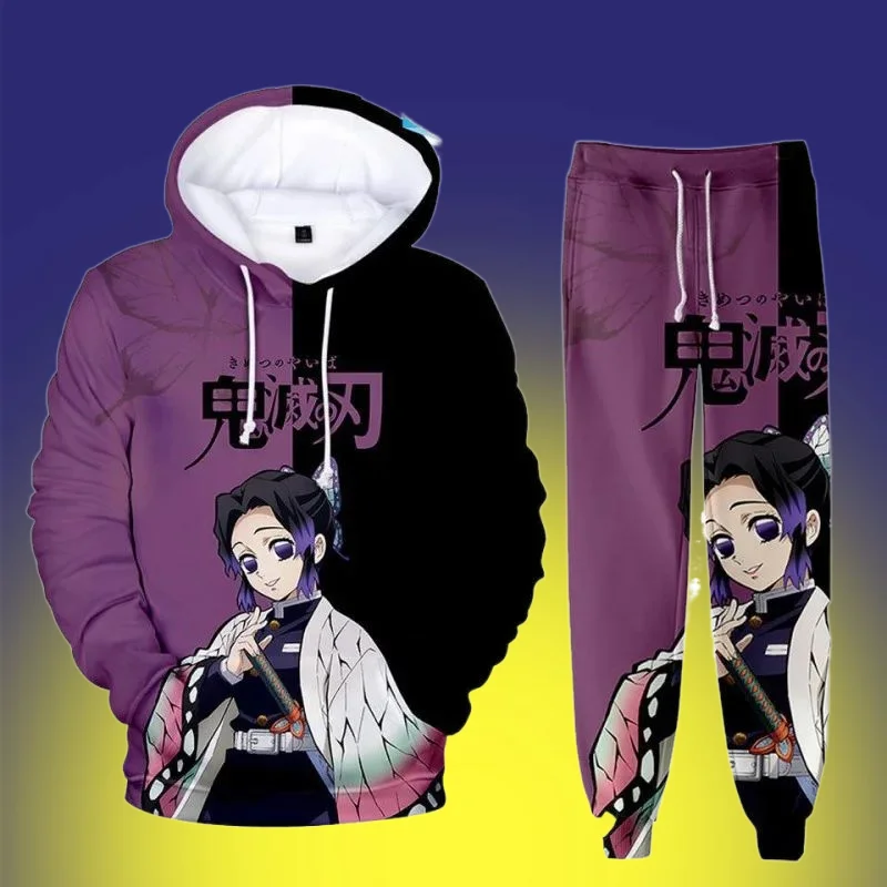 

2025 Anime Demon Slayer Hoodies 3D Printed Cosplay Pants+Hoodie 2PCS Set Tracksuit Men Oversize Vintage Streetwear Hoodie Sets