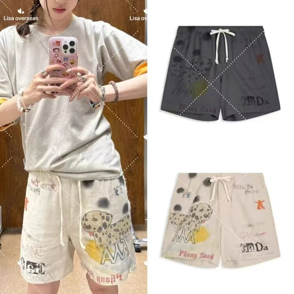 

Summer New Loose Casual Pet Club Spot Dog Elastic Waist Shorts Women's Open YY 26 Straight Leg Cotton Natural Waist Pants