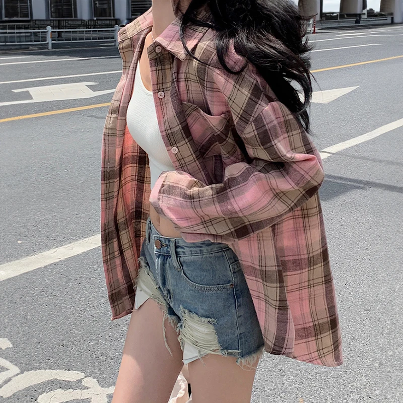 Red Plaid Shirt for Women Teen-girl Button Down Long Sleeve Collared Check Shirt Jacket Casual Fall Winter Christmas Outfit