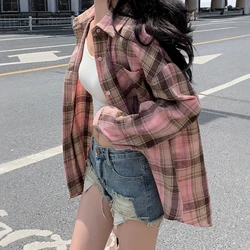 Plaid Shirt for Women Button Down Long Sleeve Collared Check Shirt Jacket Schoolgirl Casual Weekend Outfit Spring Summer 2026