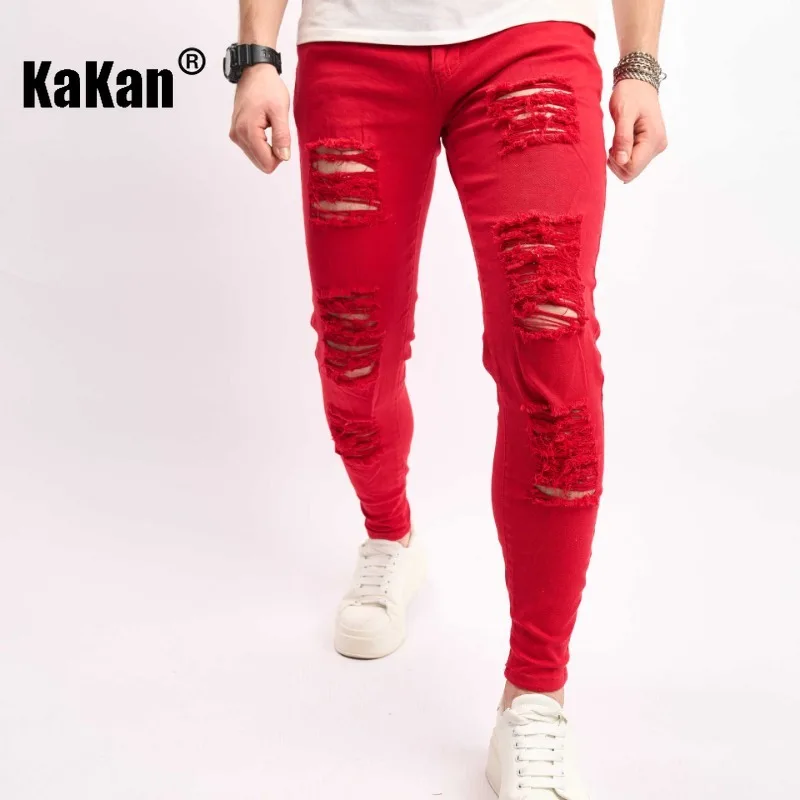 Kakan - New Men's Tight Pocket Jeans, Y2k Clothes Solid Color Street Fashion Piercing Long Jeans Jeans Man Brand