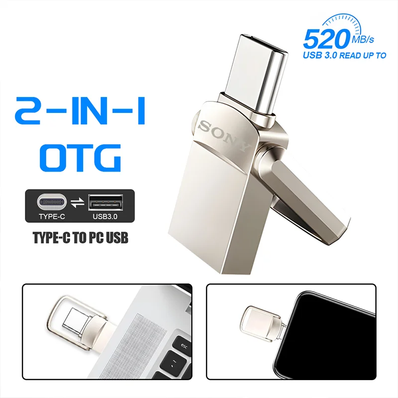 

USB-флеш-накопитель SONY 1 ТБ 2 ТБ OTG Type-C 128 ГБ 256 ГБ 512 ГБ USB3.0, модный поворотный USB-накопитель для iPhone и iPad