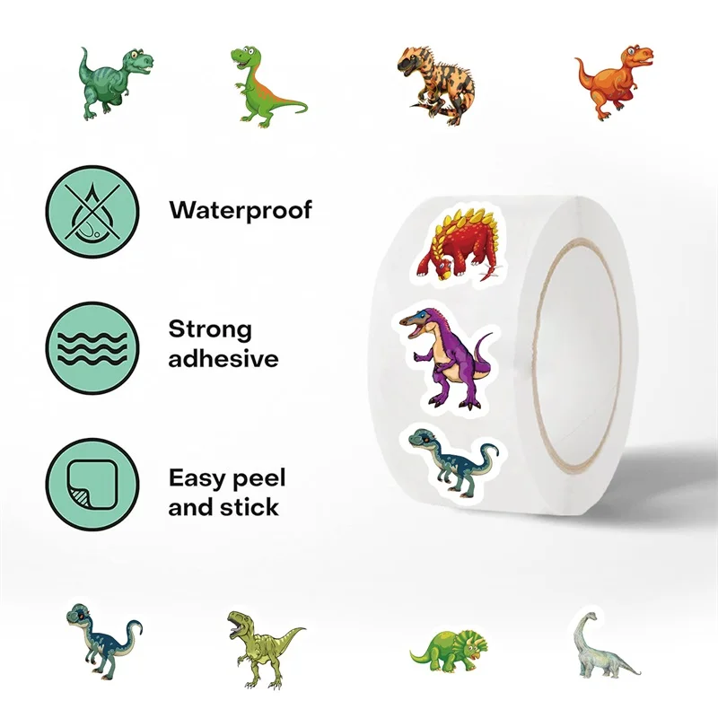 500PCS Funny Dinosaur Paper Labels Thank You Sticker Sealing DIY Decoration Scrapbooking Stationery Hand Accounting Supplies