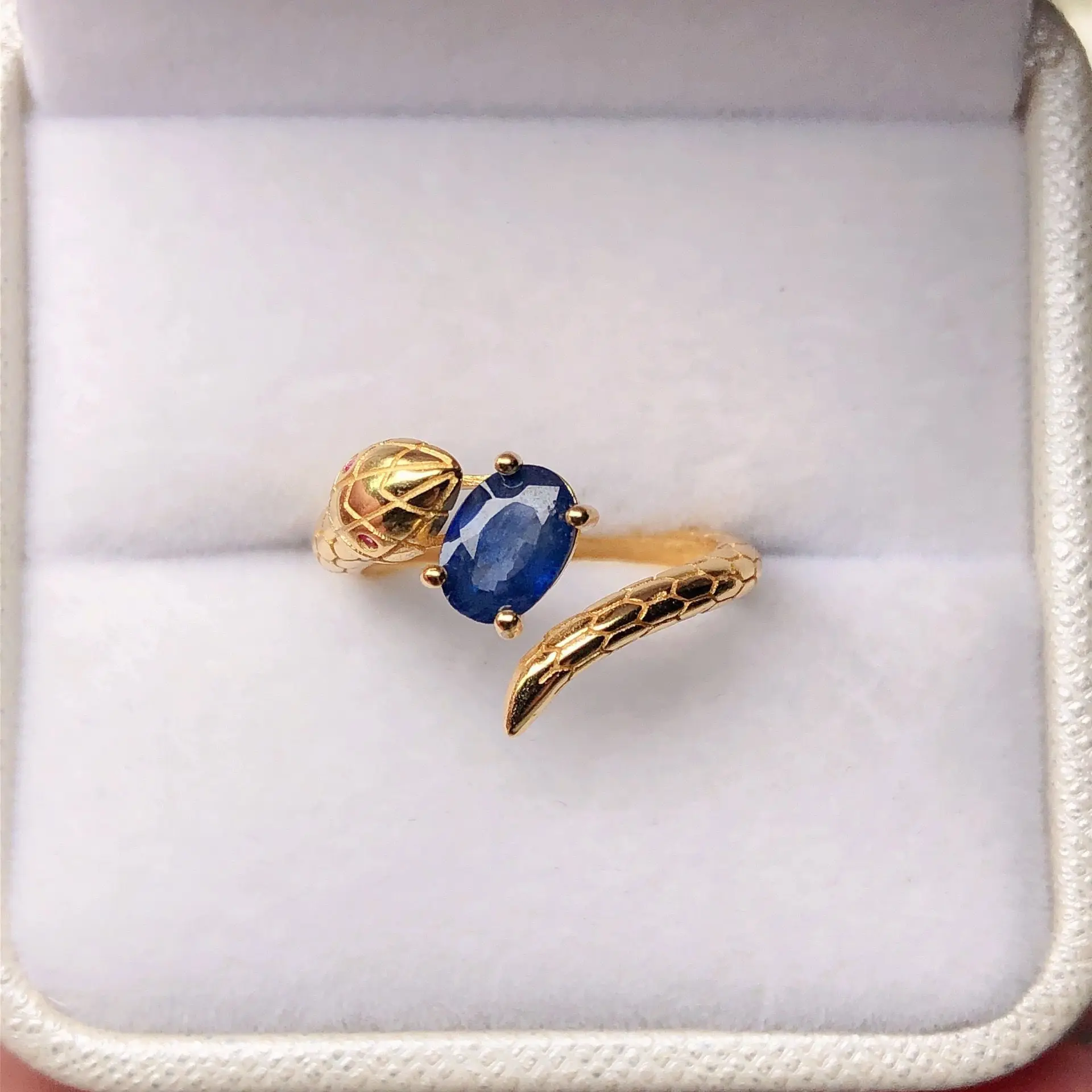 

ZECAA 925 Blue Sapphire Jewelry Snake Sapphire Ring With Natural Blue Sapphire Gemstone 5*7mm S925 Silver Snake Sapphire Ring