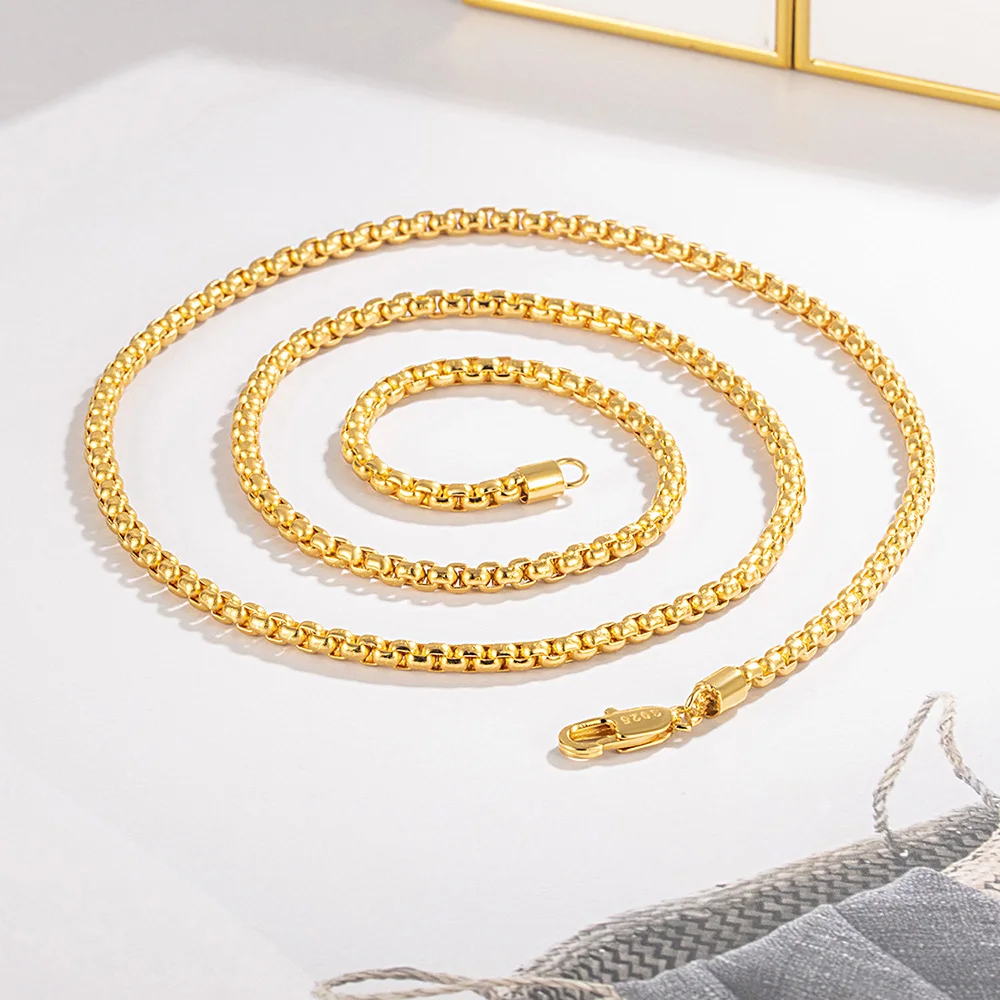 ожерелье Fashion Unisex Silver Jewelry Necklace 925 Sterling Silver Box Necklace Chain Simple Accessories 45-70CM Length