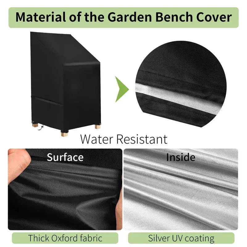 Penutup Furnitur Luar Ruangan Anti Air Warna Hitam, Perlindungan Segala Cuaca untuk Kursi Tumpuk, Bangku Teras, Tempat Duduk Taman & Sofa