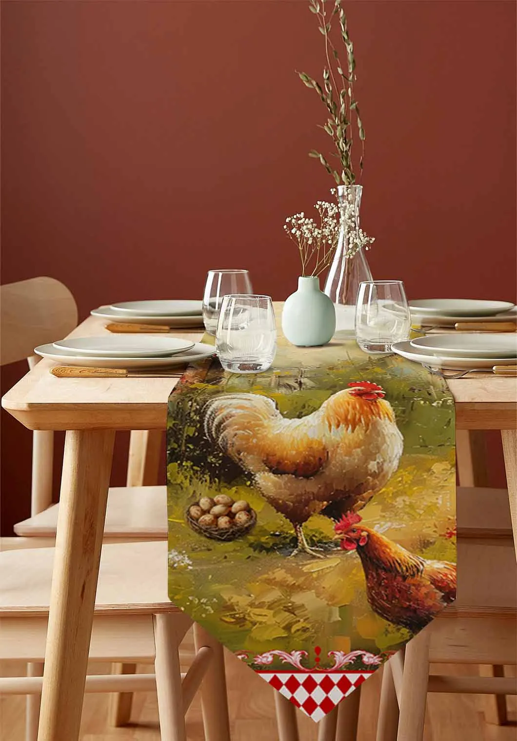 Retro Country Farm Hen Table Runner Holiday Party Tablecloth Kitchen Dining Table Runners Wedding Decorations