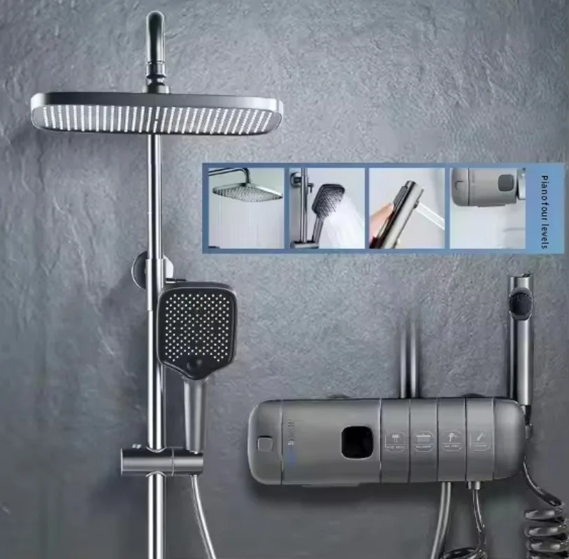 FSH OEM Digital Display Thermostatic Shower Set Hydroelectric Power Intelligent Temperature Control Large Panel Piano Apartment