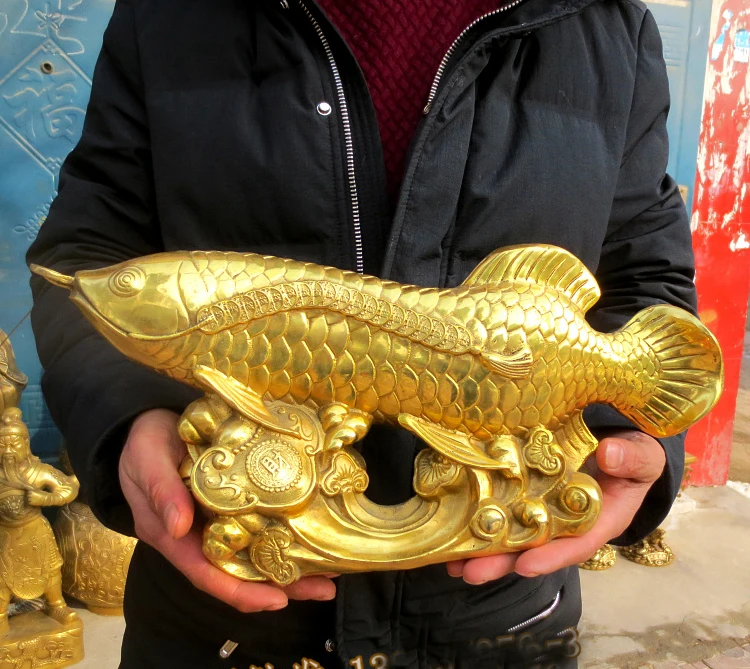 Arowana Dragon d'Or Feng Shui de 38 cm, grande taille, pour la maison, le hall d'entrée, protection efficace, mascotte de prospérité commerciale