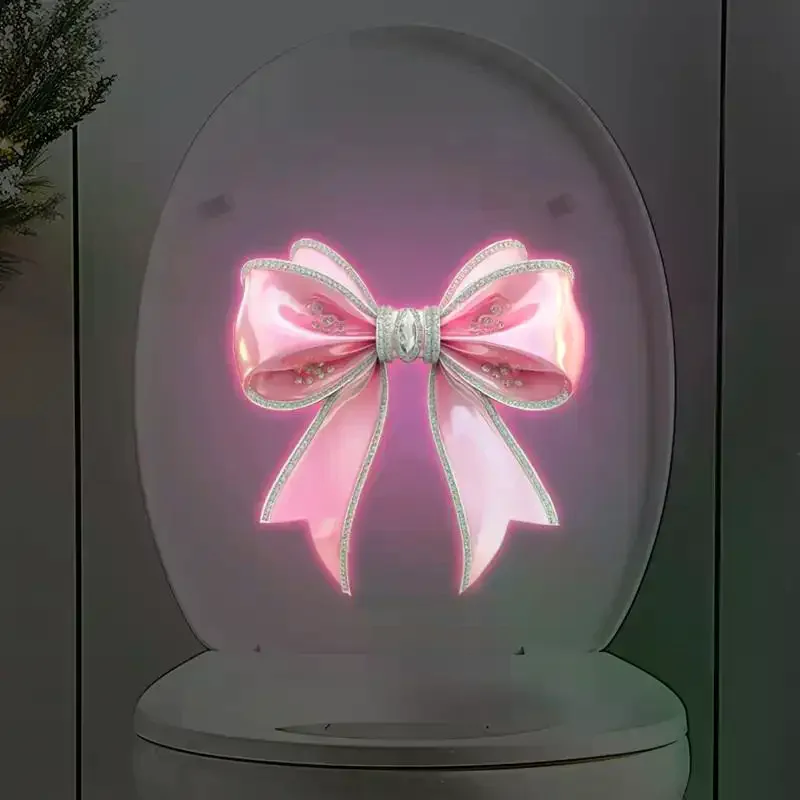 Pink Bowknot Toilet Sticker Glow Luminous Toilet Seat Cover Sticker Waterproof Self-Adhesive Decal Wall Stickers Home Decor
